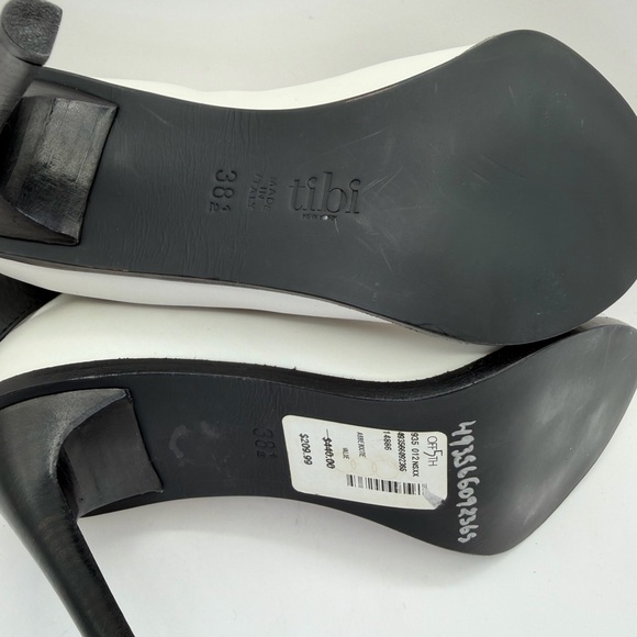 Tibi New York Luxury Abbie Peep Toe Booties Italy Leather Black White Heels 8.5 - Picture 7 of 8